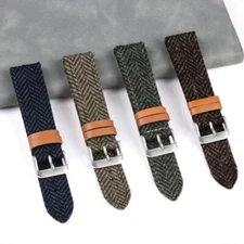 Replacement Tweed Leather Classic Watch Band Strap Belt 18mm 20mm 22mm Blue