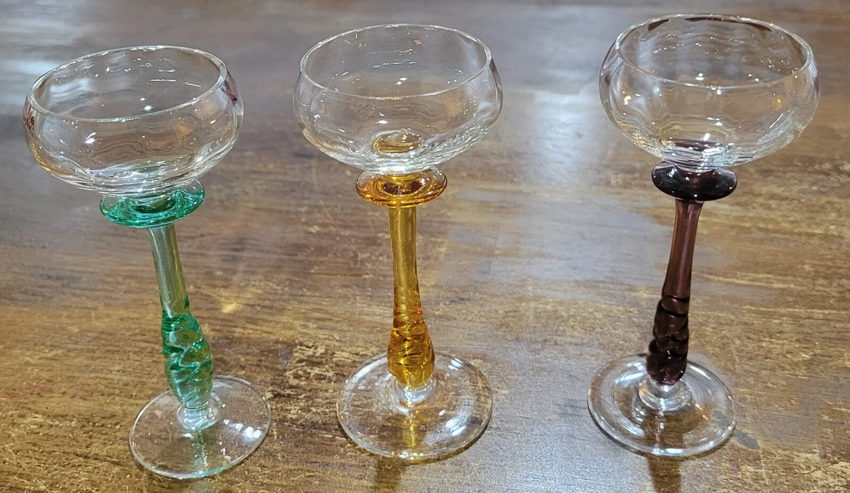 Small Wine Glasses - Matching Set of 3 - Different Colors - 4.5 Tall - 1  ounce