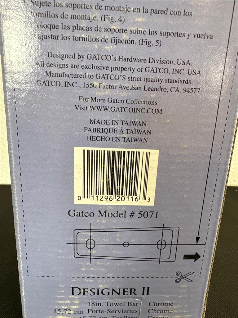 ^ Gatco 5071 Chrome Designer II 18" Towel Bar Towel Holder NEW