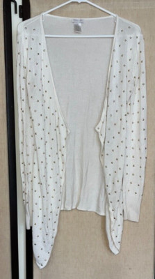 CACHE Ivory with Gold Studs Wrap Sweater Long Sleeve,  Medium