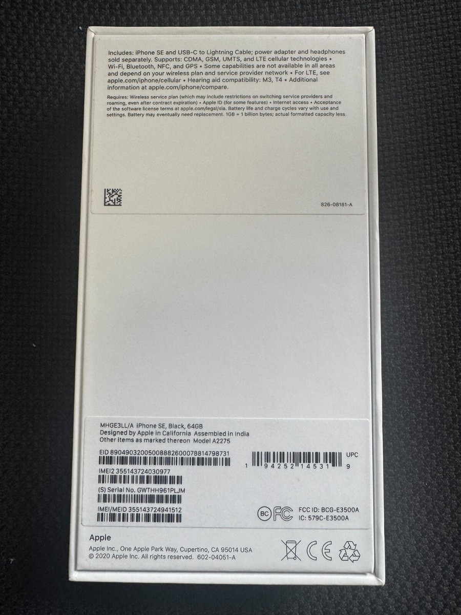 Apple iPhone SE 2nd Gen A2275 MHGE3LL/A 4.7