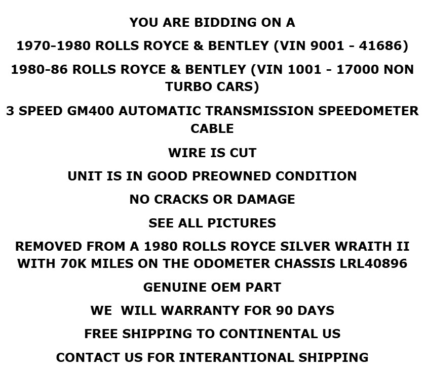 1970-1986 Rolls Royce Silver Shadow Wraith Spur 3 Speed GM400 Speedometer Sensor