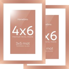 Homeforia Rose Gold 4x6 Picture Frame Set, Metal, with Mat for 3x5 Photo