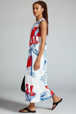 maxi dress red white and blue Floral Tiered Dress