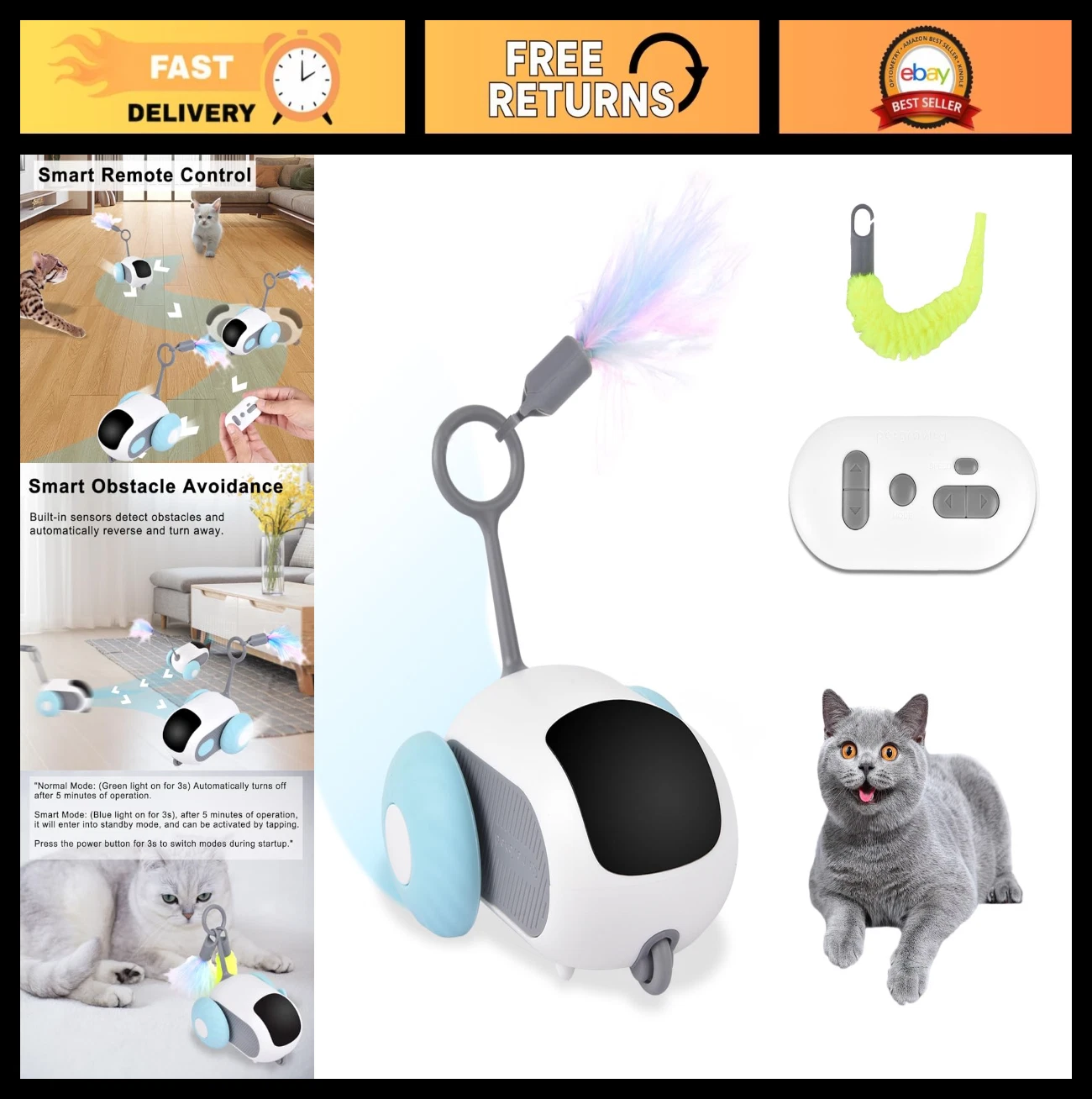 Interactive Remote Control Cat Toy - Smart Electronic Exercise Toy for Bored Ind
