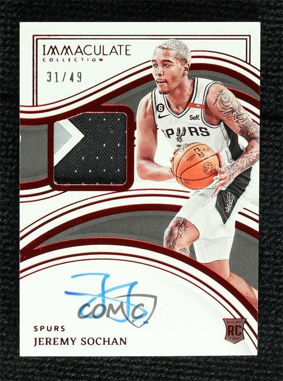 2022-23 Panini Immaculate Red 31/49 Jeremy Sochan RPA Rookie Patch Auto RC 10qe