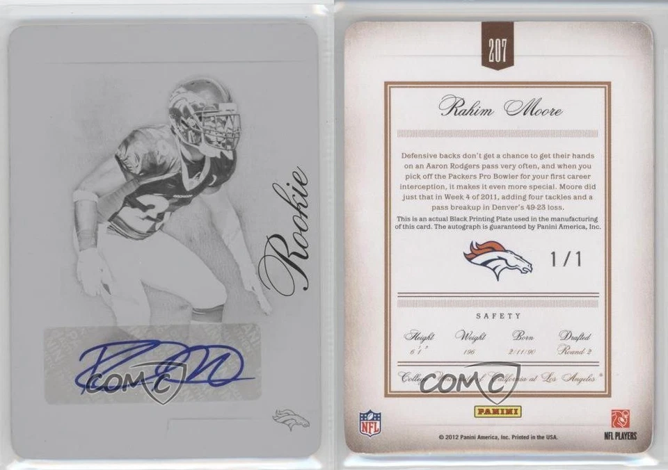 2011 Prime Signatures Printing Plate Black 1/1 Rahim Moore Rookie Auto RC 0c3 - Image 3 of 3