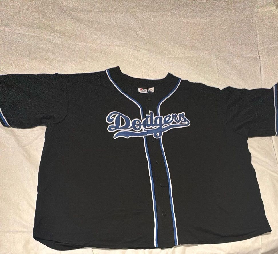 Majestic Los Angeles Dodgers Black Jersey 3XL Button Up Blue White Trim