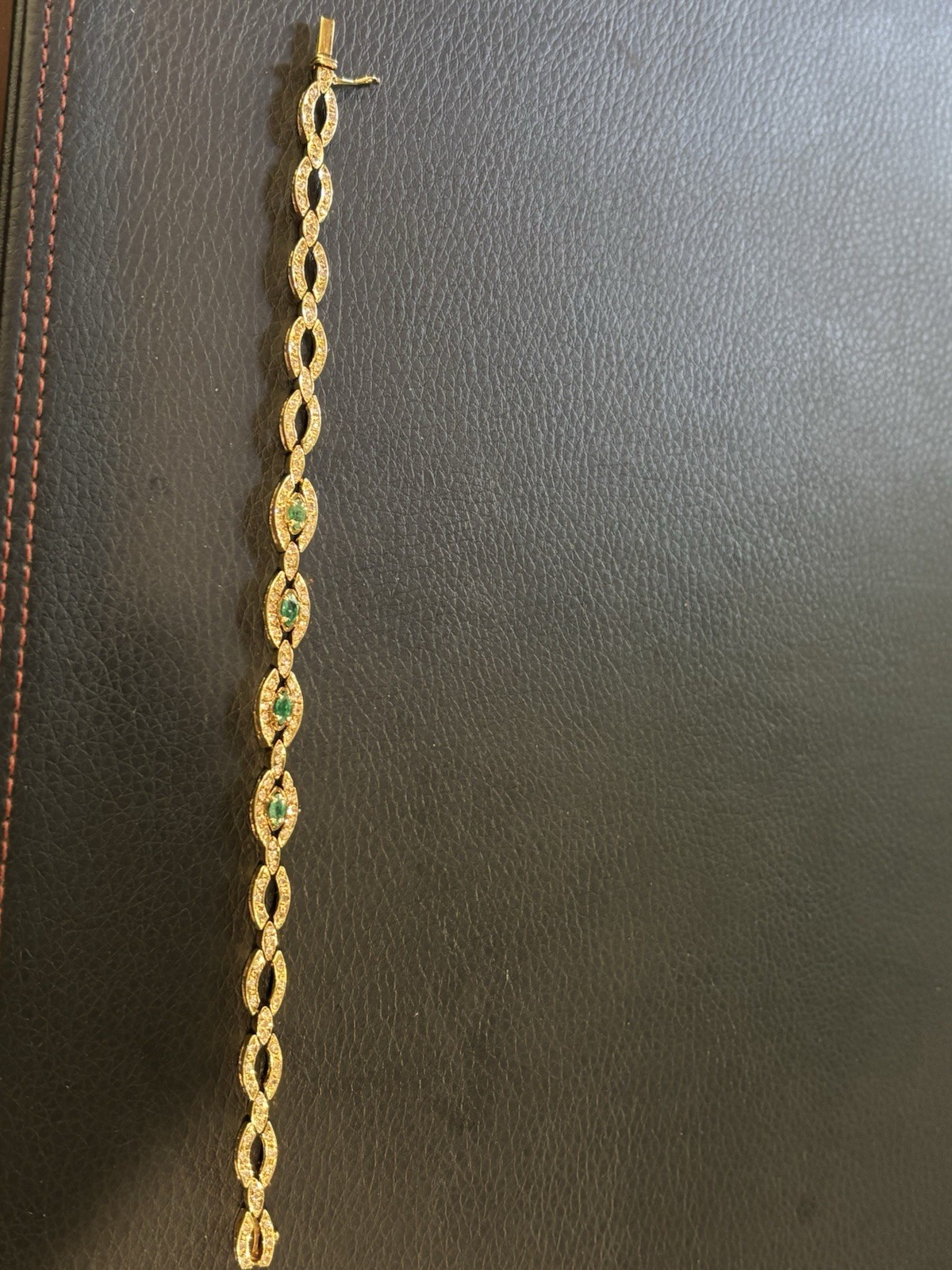 Heavy 18k Solid Yellow Gold Diamond & Emerald Bra… - image 5