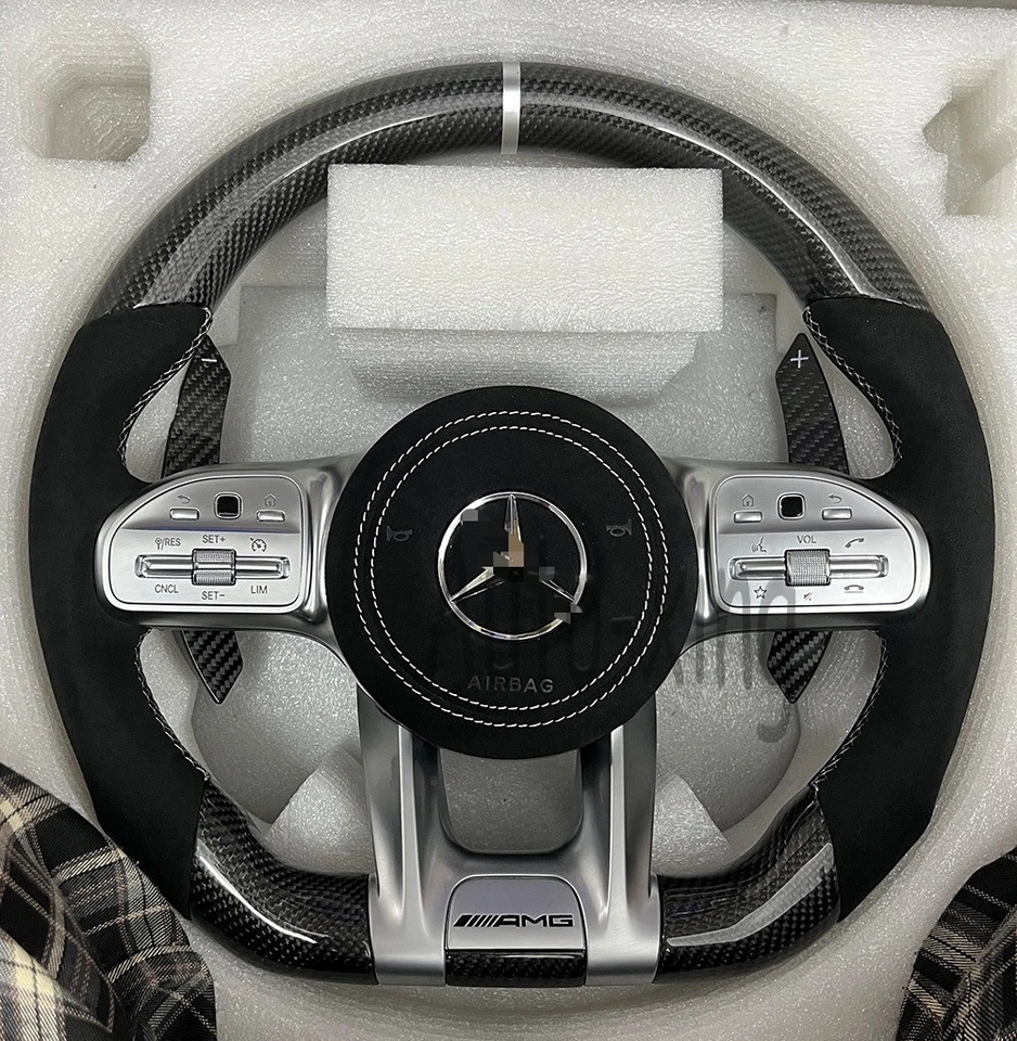 Volante de carbono actualizado para Mercedes-Benz AMG W205 W204 C43 G63 GTS GLE Foto 2 de 4