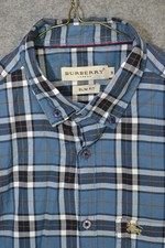 Burberry London Shirt Mens M Blue Plaid Slim Fit Cotton Button Up Long Sleeve