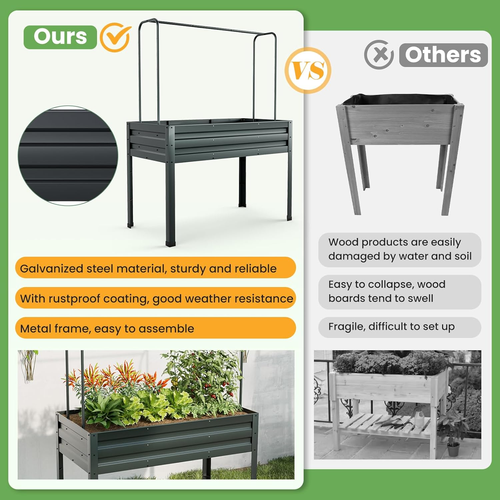 Costway 3-In-1 Raised Garden Bed W/Greenhouse Cover & Trellis, Galvanized Met... - Picture 2 of 12