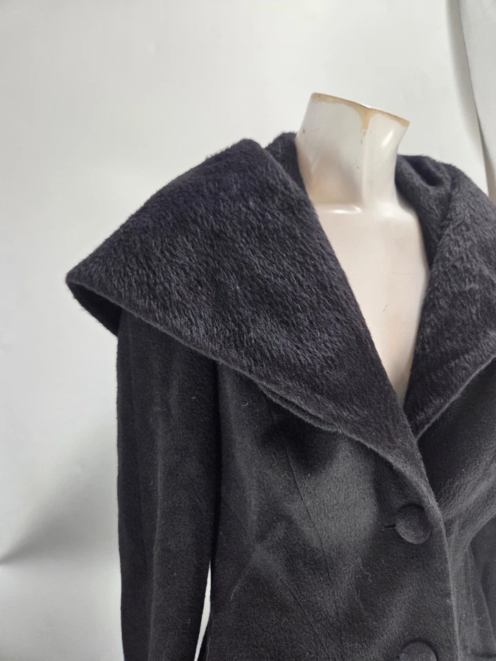 Liliana Castellanos Women's Coat 6 Black Suri Alpaca Merino Wool Over Hooded - Image 3 of 4