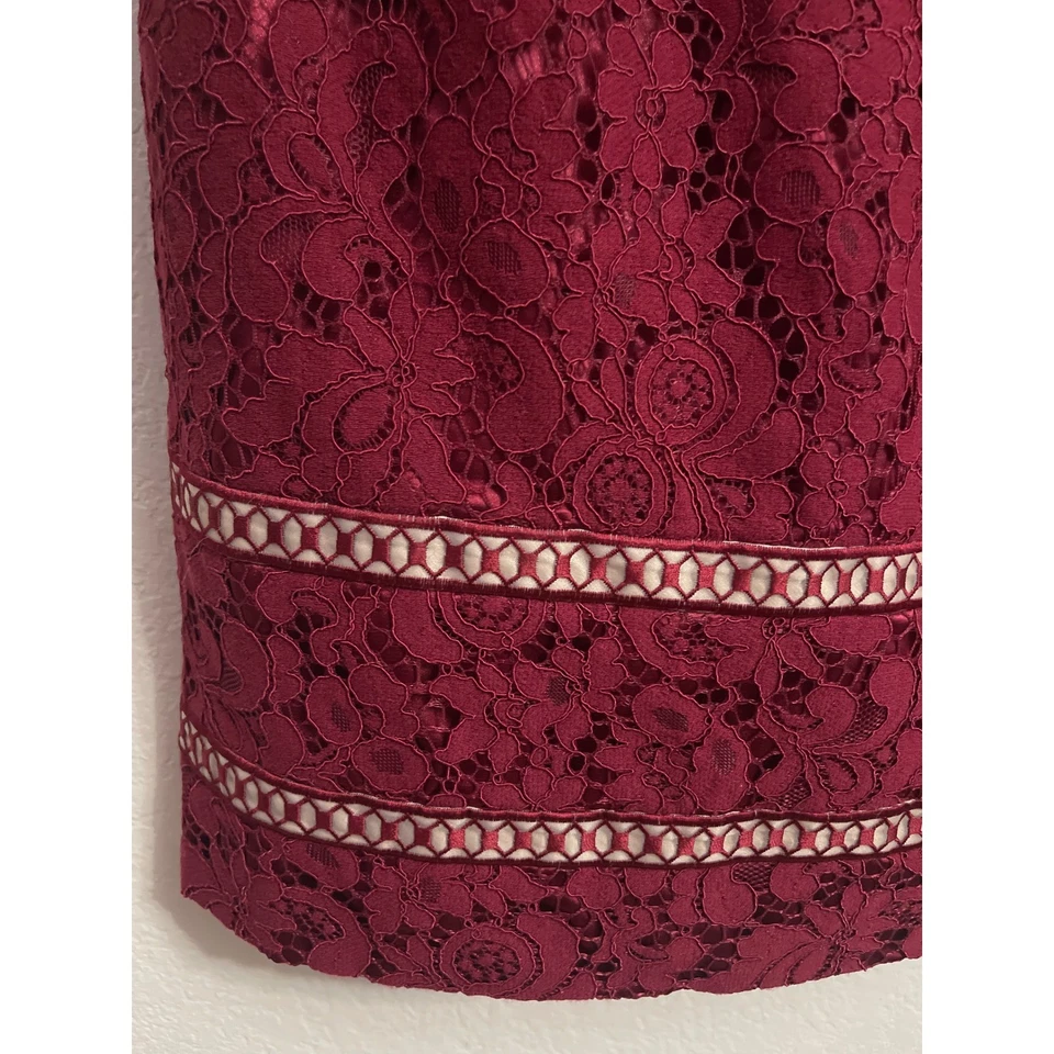 Vestido Antonio Melani Talla 6 Borgoña Encaje Funda Fiesta Cóctel Foto 4 de 4