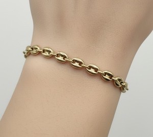 14K Yellow Gold Puffed Mariner Anchor Ankle Bracelet 9in 5.30mm 7.7 Grams