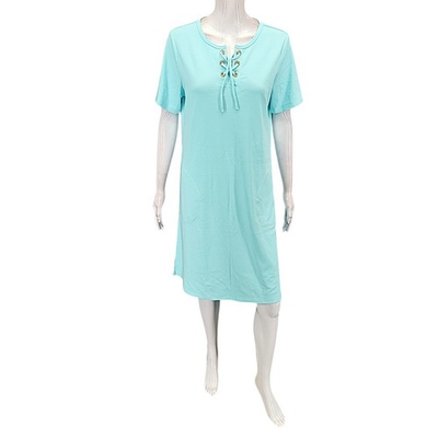 #ad Quacker Factory Womens Grommet Lace Up Dress with Pockets Medium Size Aqua $11.98