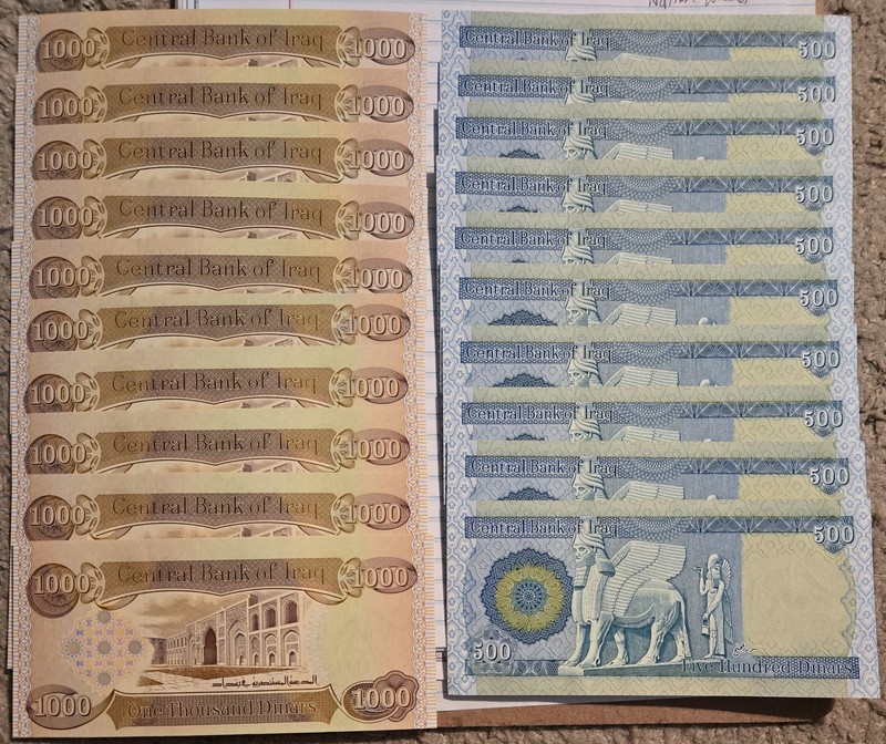 10 x 1,000 [1000]+ 10 x 500 Uncirculated Iraqi Dinar [15,000 Total!] Auction #1
