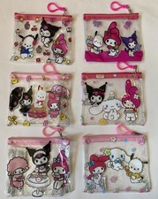 Hello Kitty Kuromi Flat Pouch Set Of 6 New Backpack Clip Pencil Case Gift