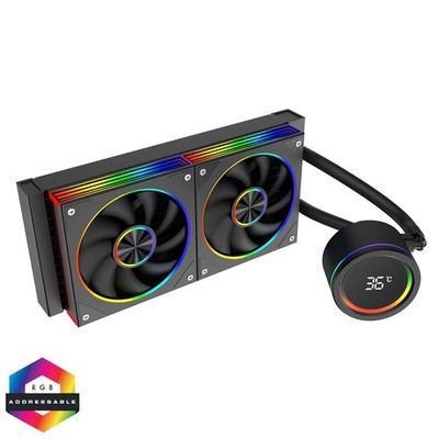 CiT Pro Saturn 240mm Intel AMD AIO Kühler schwarz 2 x 120mm ARGB Lüfter Temp Display