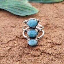 Handmade Larimar Ring 925 Sterling Silver Statement Unique Gift Ring PG9339