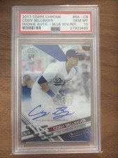 2017 Topps Chrome Blue Wave Refractor Cody Bellinger RC /75 Rookie AUTO PSA 10