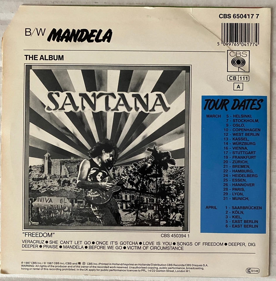 SANTANA - VERACRUZ & MANDELA - SINGLE 1987 - Bild 2 von 4