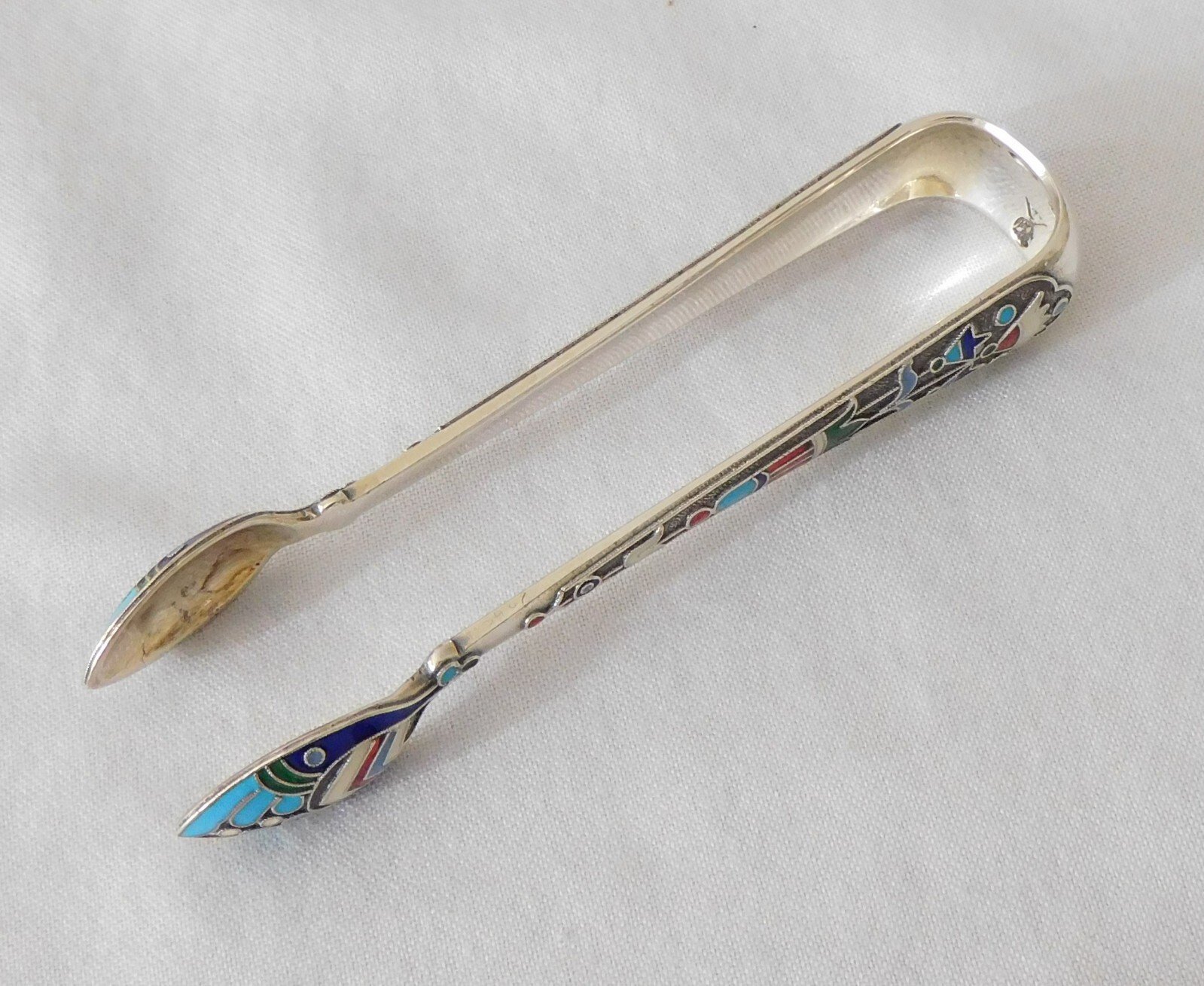 ORNATE PAIR OF RUSSIAN SILVER & ENAMEL SUGAR TONGS eBay