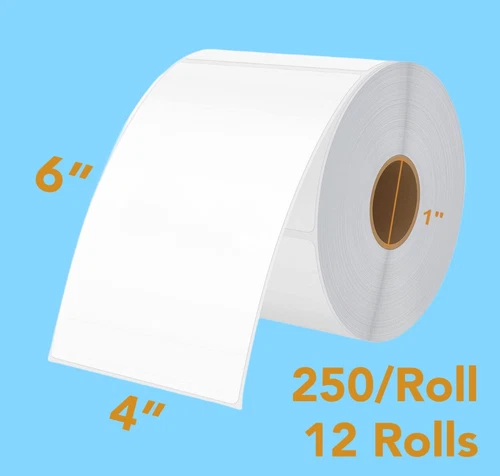 4x6 Direct Thermal Labels 250Roll 12 Rolls 3000 Shipping Labels