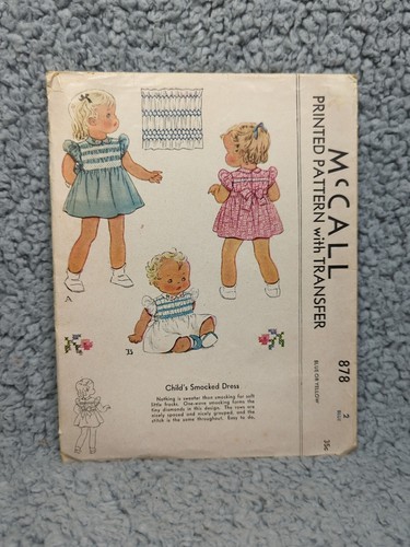 Vintage McCalls Sewing Pattern 878 Toddler Smocked Dress Early Complete