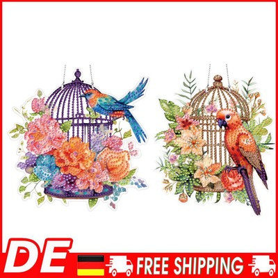 Acrylic Special Shape Bird Flower Cage Diamond Art Pendant for Wall Window