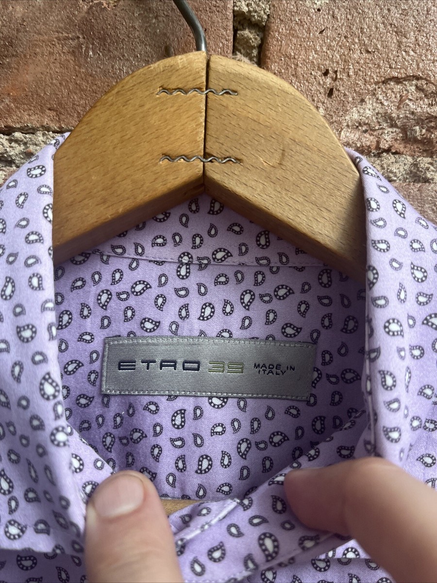 Etro Men's Shirt, Sz 39, Violet Paisley, Long Staple 100 Etro Men's Shirt, Sz 39, Violet Paisley, Long Staple 100