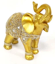 Auspicious Large Thai Buddha Feng Shui Golden Elephant With Trunk Up Statue