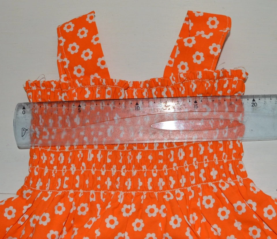 Vêtement enfant ancienne robe à smocks orange fille été vintage 70'S - Photo 3/4