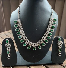 Green America Diamond Necklace Earrings Party Wear Jewelry Set