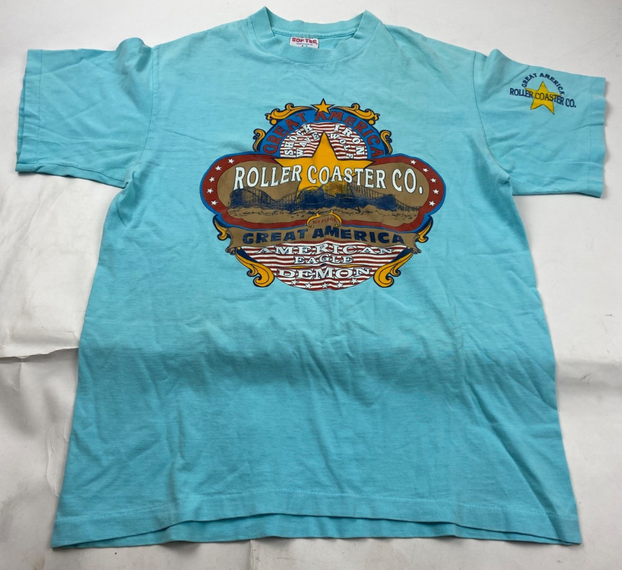 Vintage Six Flags Great America Roller Coaster American Eagle Demon T-Shirt