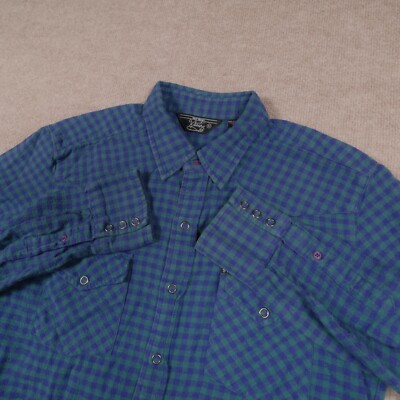 Salt Valley Western Modern Snap Gingham Purple/Green Women's Medium Cowgirl Rode