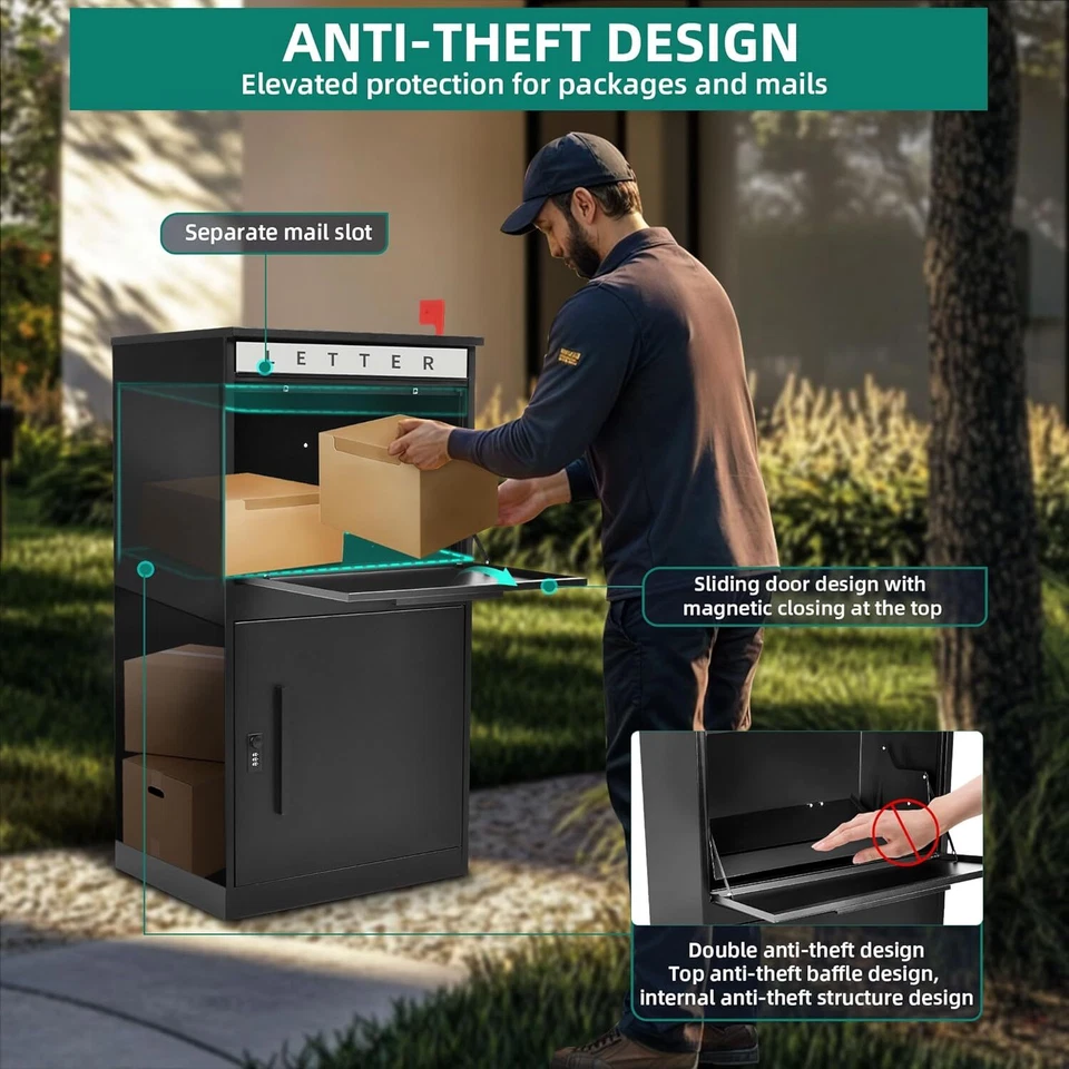 Lockable Parcel Drop Box 18.9x15x35.4 inch Secure Delivery Box w/ Coded Lock - Image 2 of 4