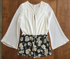 Womens DOLCE VITA dv SUNFLOWER ROMPER Bell Sleeves POCKETS One Piece SMALL