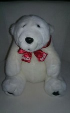 Coca Cola Polar Bear Plush with Red Bow Tie, 10", 1997