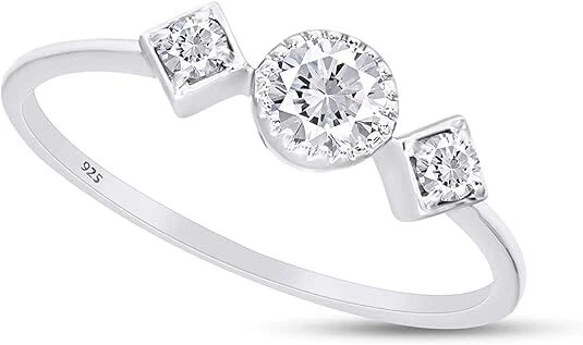 3/8 Ct Three Stone Engagement Ring Round Lab Grown Diamond 925 Sterling Silver - Image 3 of 4