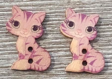 2 Purple Kitten Cat Sewing Buttons Crafting Wood 2 Hole 1" 