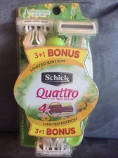 SCHICK QUATTRO WOMEN'S 4 PK SENSITIVE SKIN DISPOSABLE RAZORS (GREEN HANDLE) LTD 