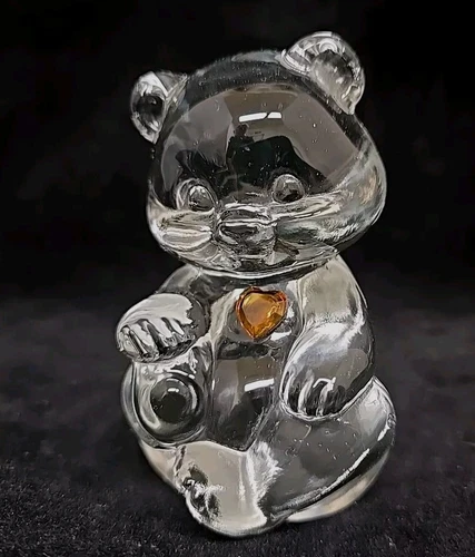 FENTON November Birthstone Bear Clear Glass Birthday Bear  Citrine Color Heart