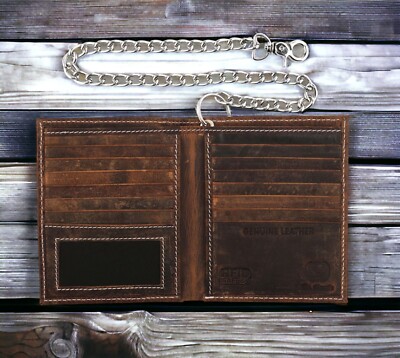 100% Premium Buffalo Leather, Hipster Chain Wallet-Bifold, RFID