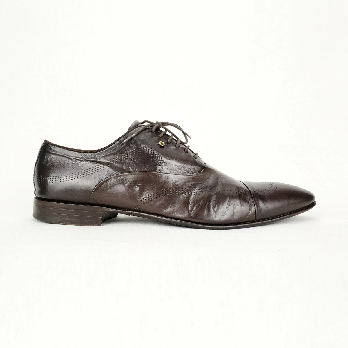 FABI Italy Leather Lace Oxford Shoe Point Cap Toe Wing Brogue Brown 44 Us11 Uk10