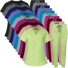Unisex Stretch Scrub Set Women Men Nurse Medical Academy Uniform V-Neck Jogger