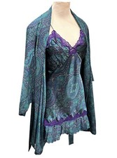 Victoria s Secret Gold Label Paisley Satin Pleated Chemise and Robe Set M