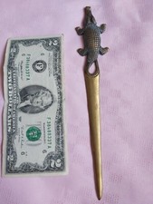 VINTAGE BRONZE BRASS LETTER OPENER PAPER KNIFE LIZARD HANDLE 27