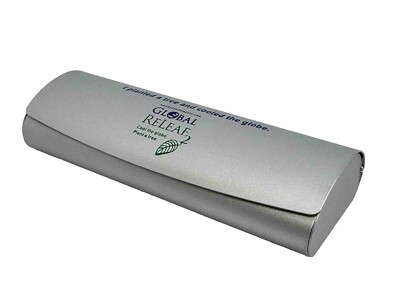 NEW Global Releaf 2 Silver Hard Metal Clamshell Eyeglasses Case Magnet Closure