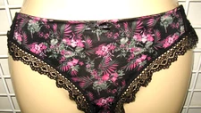 NEW - XL - BLACK FLORAL POLYESTER STRETCH SHEER THONG BACK LACE TRIM PANTY